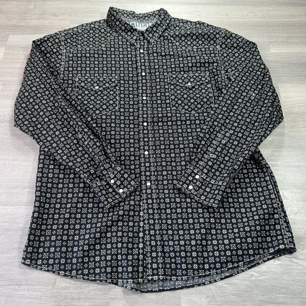 Cinch Shirt Mens 2XL Black Geometric Long Sleeve Western Snap Button Up